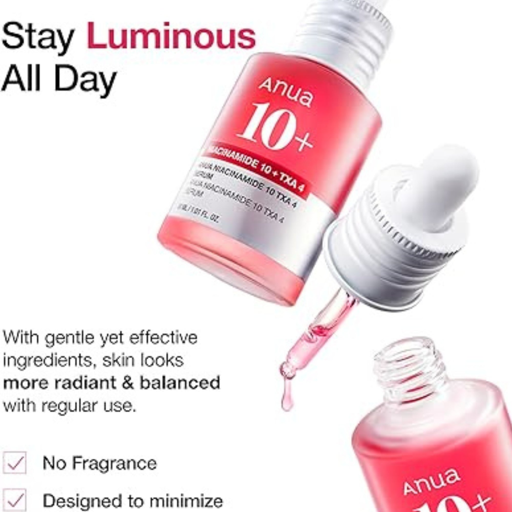 ANUA Serum 10 Percent Niacinamide with 4 Percent Tranexamic Acid Ceramide Hyaluronic Acid Vitamin B12 Natural Colour Fragrance Free Korean Glass Skin Serum for Sensitive Skin 30 ml 1.01 fl oz