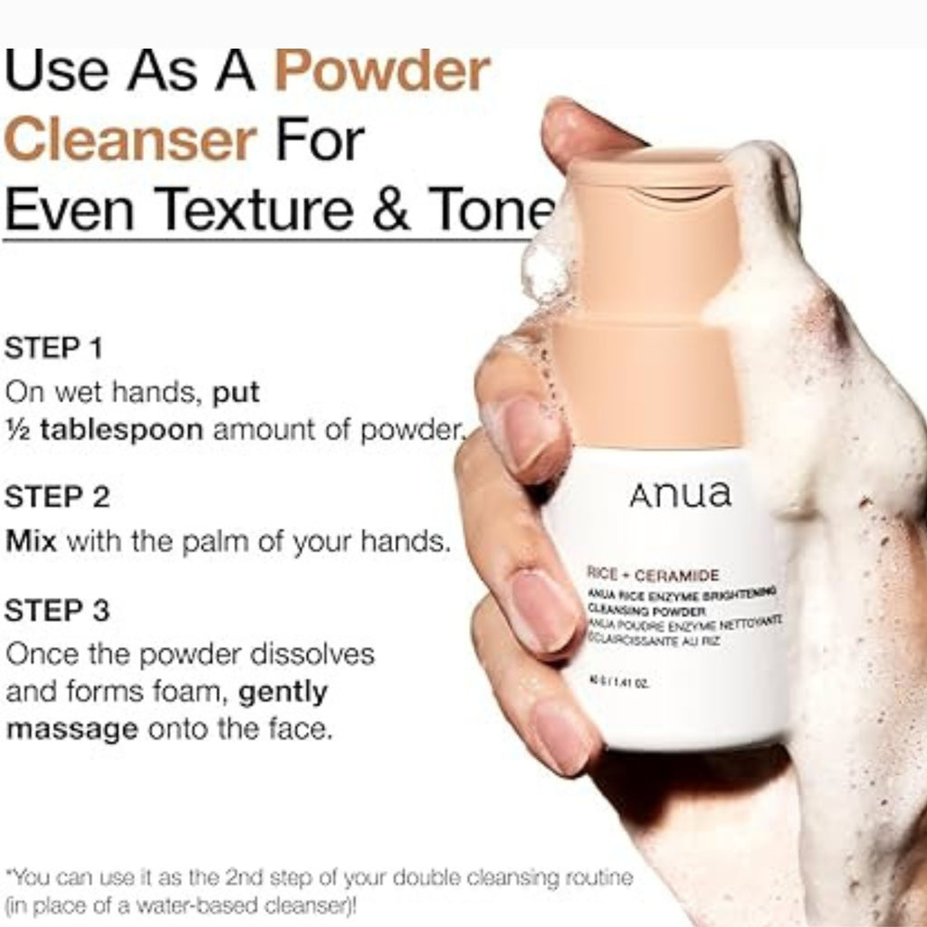 ANUA Brightening Rice Enzyme Cleansing Powder Gentle Facial Cleanser for Hydration Fragrance Free 40g 1.41oz
