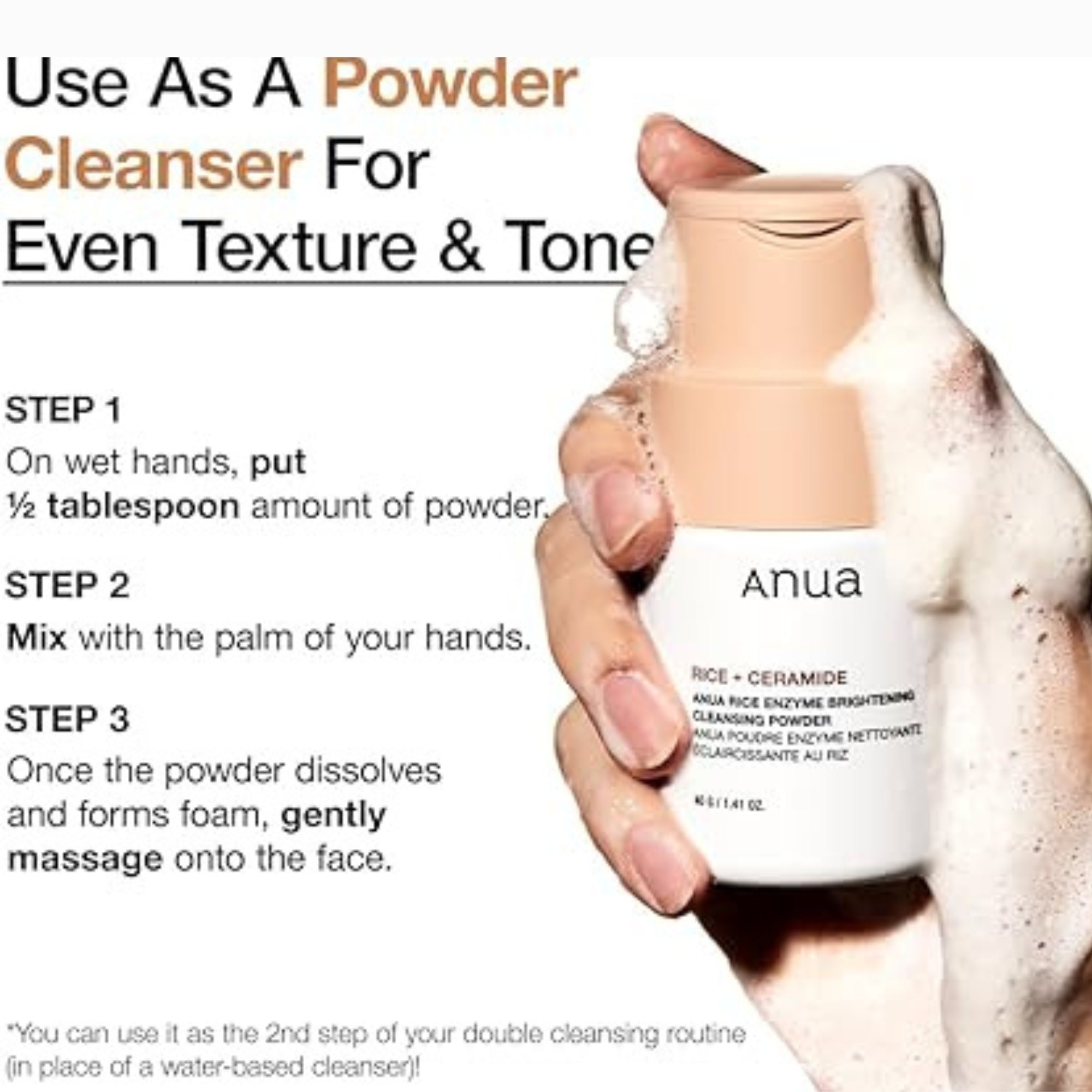 ANUA Brightening Rice Enzyme Cleansing Powder Gentle Facial Cleanser for Hydration Fragrance Free 40g 1.41oz
