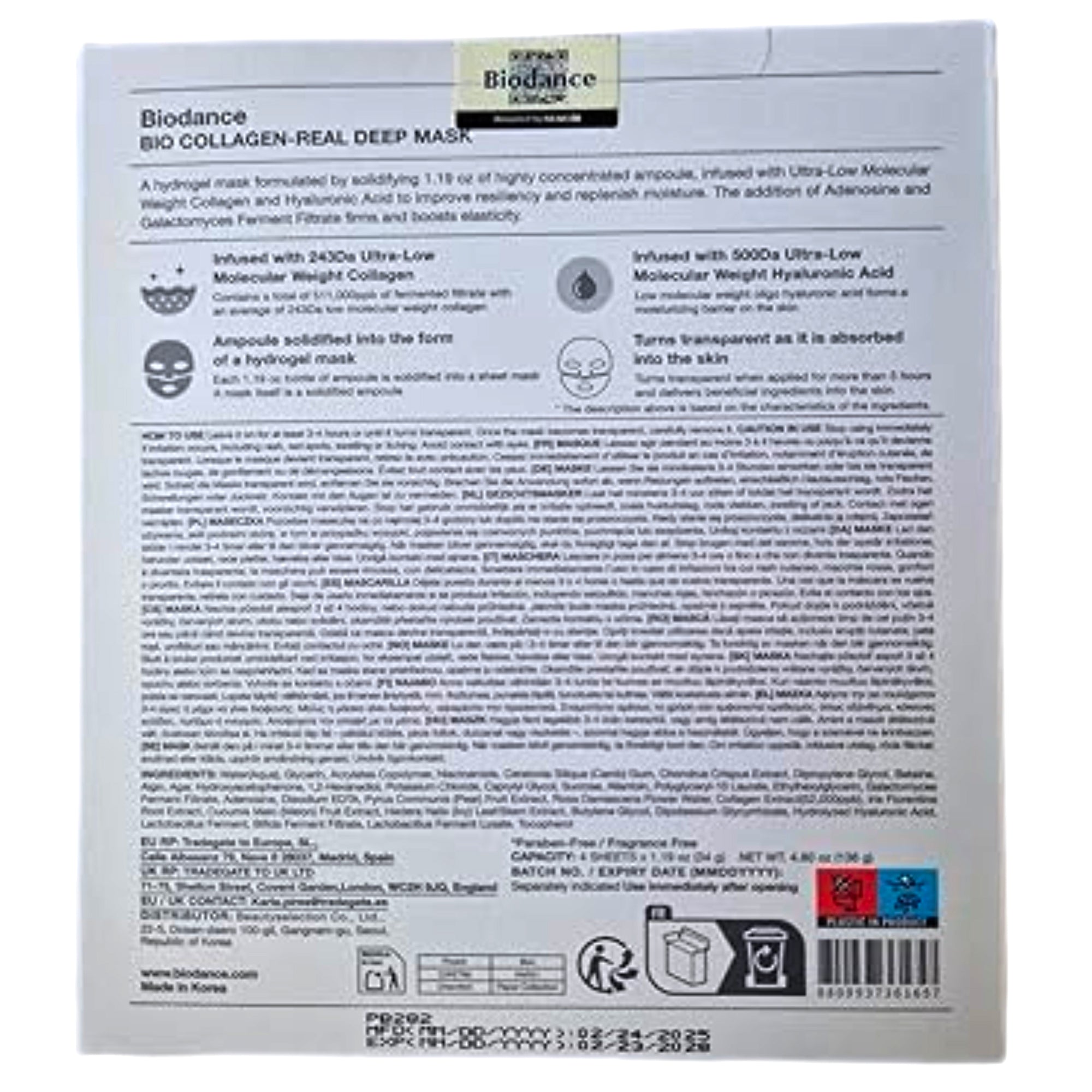 Biodance Bio Collagen Real Deep Mask | Ultra-Hydrating Collagen Hydrogel Sheet Mask | Firming, Pore-Tightening, Skin Barrier Support