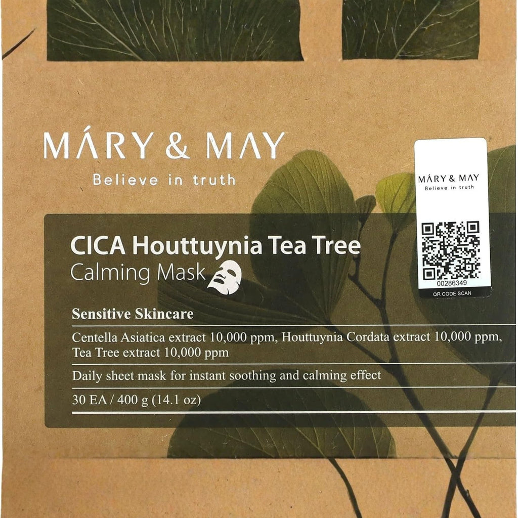 Mary&May Cica Houttuynia Tea Tree Calming Mask 30 Pack Soothing Facial Sheet Masks