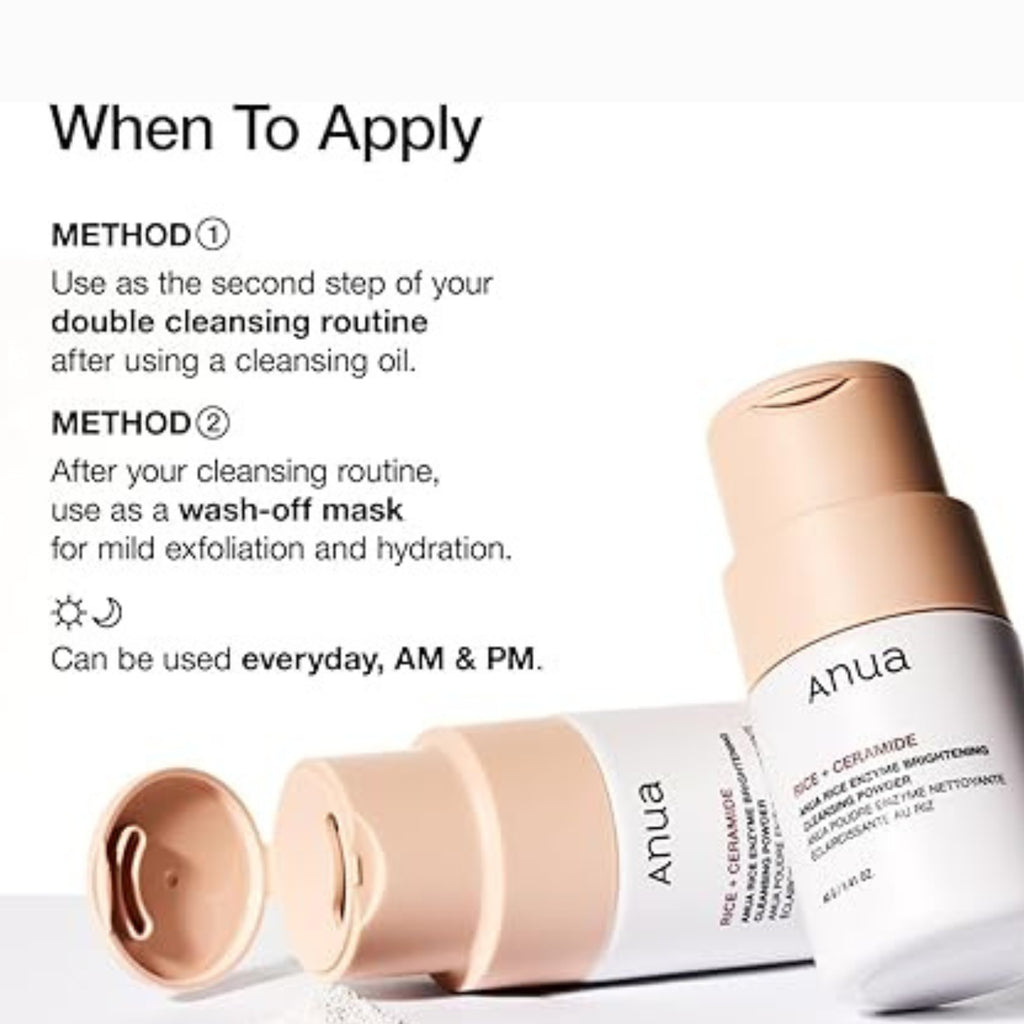 ANUA Brightening Rice Enzyme Cleansing Powder Gentle Facial Cleanser for Hydration Fragrance Free 40g 1.41oz